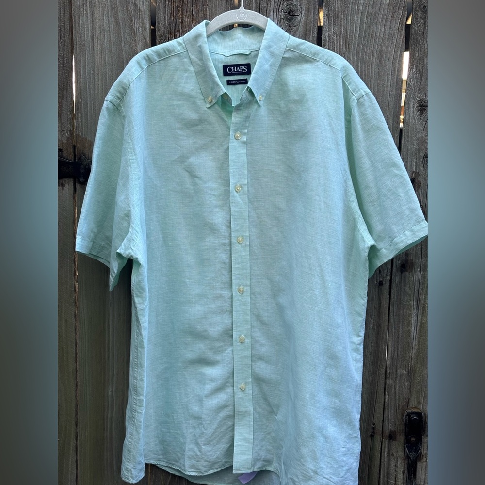 Chaps Preppy Linen Mint Green Button Down Shirt Beach ReadyvMen’s Size XXL